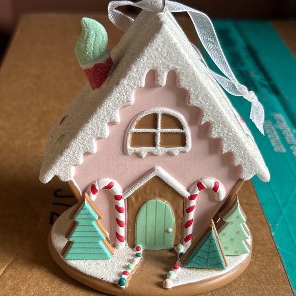 Hallmark 2022 Pink Gingerbread House Glitter Christmas Ornament - Picture 1 of 14